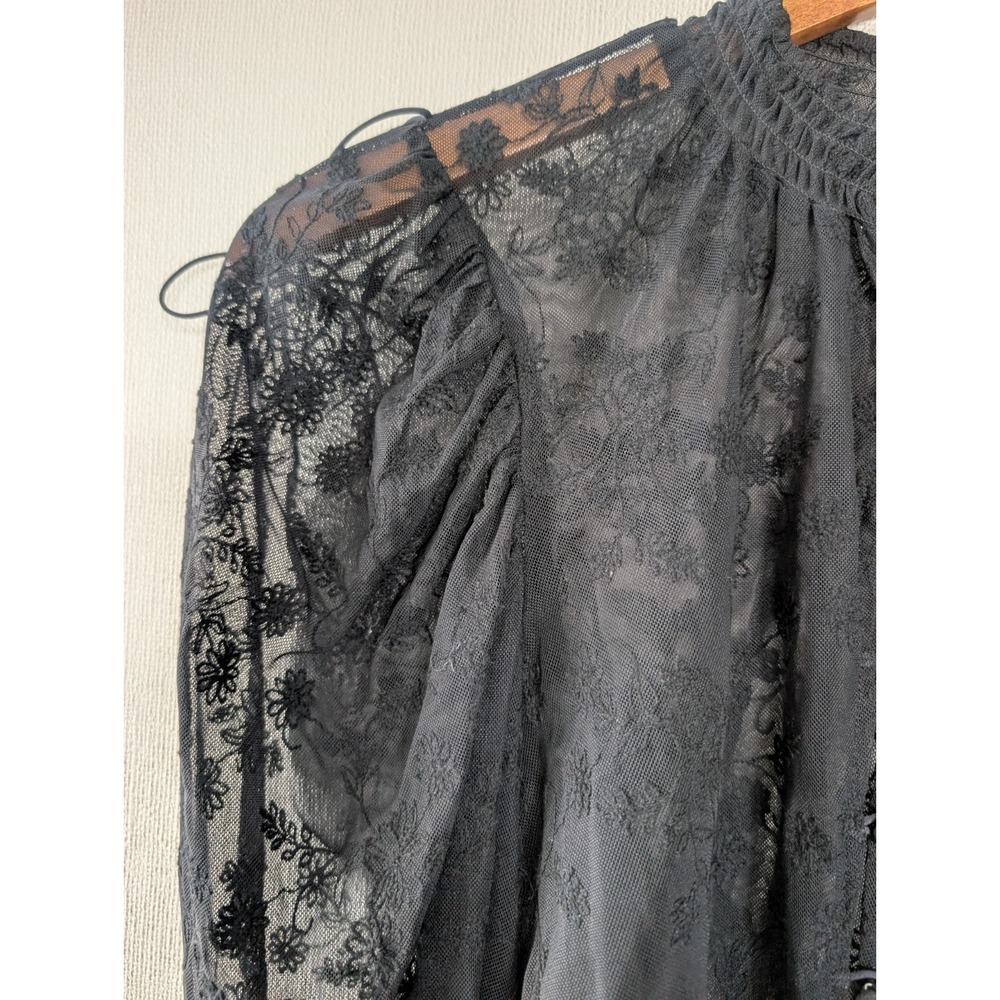 For Love & Lemons Lace Blouse Mock Neck S Black Sheer Dark Romantic Whimsygoth - Picture 5 of 11